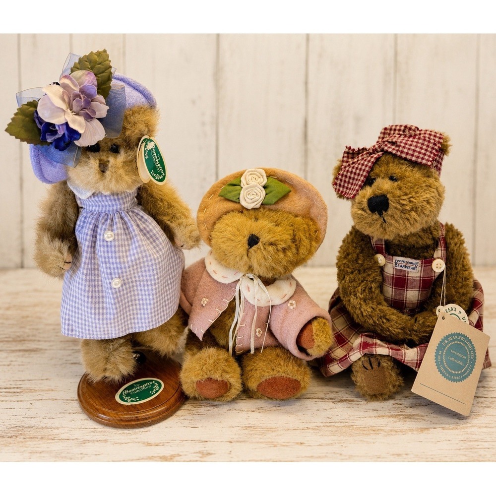 Vtg Bearington, Russ & Boyds Bear Collection Plush Teddy Bear Set Of 3